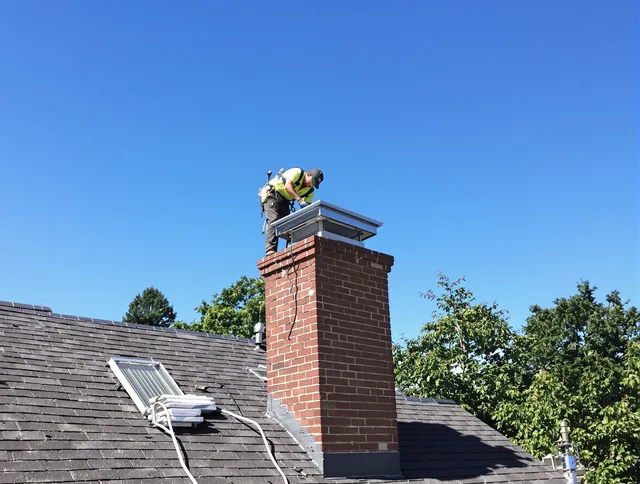 San Bernardino Chimney Sweep technician measuring a chimney cap in San Bernardino, CA