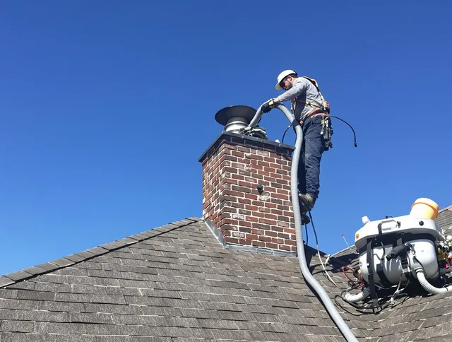 Dedicated San Bernardino Chimney Sweep team member cleaning a chimney in San Bernardino, CA