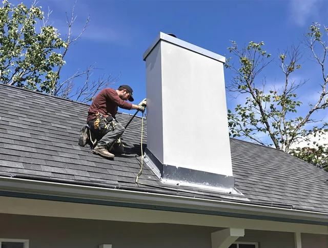 San Bernardino Chimney Sweep team member finishing chimney construction in San Bernardino, CA