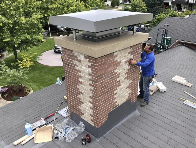 San Bernardino Chimney Sweep team working on a custom chimney remodel in San Bernardino, CA