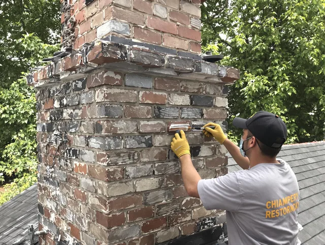 In-progress chimney restoration by San Bernardino Chimney Sweep in San Bernardino, CA